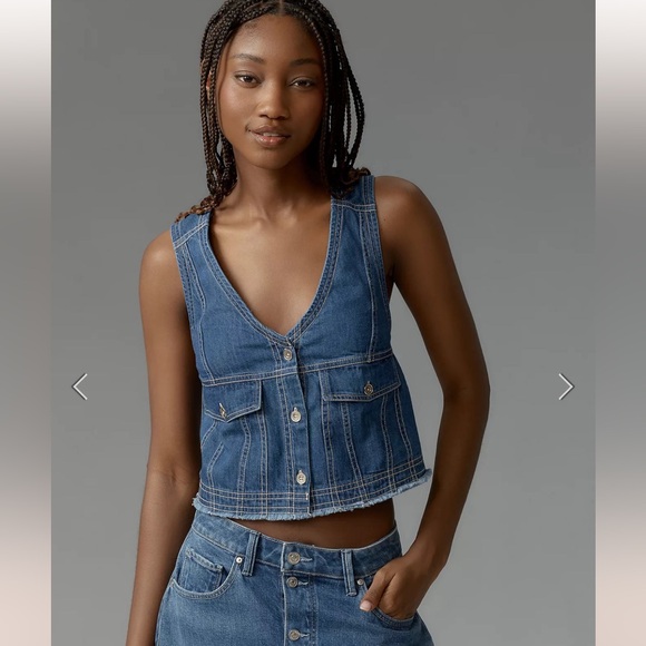 Anthropologie Pilcro coastal cutoff v-neck denim top button down size XL vest - Picture 4 of 14